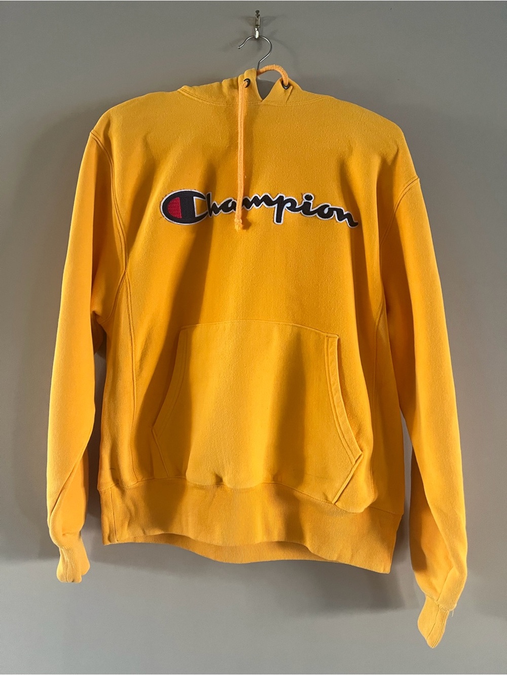 Champion Bright Yellow Pullover Hoodie with Script Logo